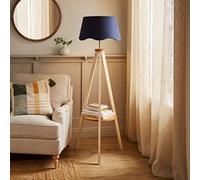 ValueLights Morrigan Cream Wood Shelf Floor Lamp With Navy Scallop Shade