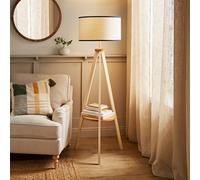 ValueLights Morrigan Painted Cream Tripod Floor Lamp with Linen Drum Lamp Shade in Natural ValueLights Natural