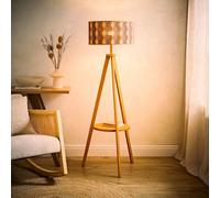 Valuelights Morrigan Diamond Bamboo Shade Mid Wood Tripod Floor Lamp And Bulb