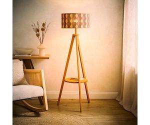 Valuelights Morrigan Diamond Bamboo Shade Mid Wood Tripod Floor Lamp And Bulb