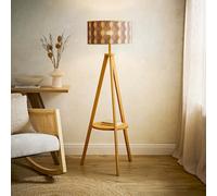 Valuelights Morrigan Diamond Print Bamboo Shade Mid Wood Tripod Floor Lamp