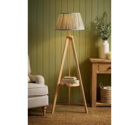 Valuelights Morrigan Green Floral Pleated Shade Scallop Wooden Tripod Floor Lamp