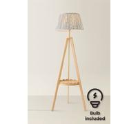 Valuelights Morrigan Ditsy Floral Shade Scallop Wooden Tripod Floor Lamp With Bulb In Blue Blue