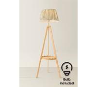 Valuelights Morrigan Green Floral Shade Scallop Wooden Tripod Floor Lamp & Bulb