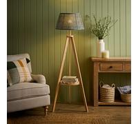 Valuelights Morrigan Floral Pleated Lamp Shade Wooden Scallop Tripod Floor Lamp