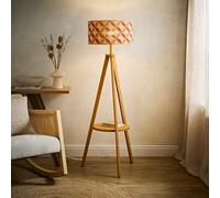 Valuelights Morrigan Geo Print Bamboo Shade Mid Wood Tripod Floor Lamp