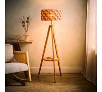 Valuelights Morrigan Geo Print Bamboo Shade Mid Wood Tripod Floor Lamp And Bulb