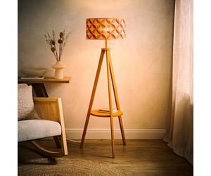 Valuelights Morrigan Geo Print Bamboo Shade Mid Wood Tripod Floor Lamp And Bulb