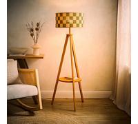 Valuelights Morrigan Green Check Bamboo Shade Mid Wood Tripod Floor Lamp And Bulb