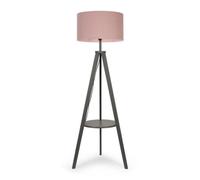 Valuelights Morrigan Grey Wood Shelf Tripod Floor Lamp With Blush Drum Shade And Bulb