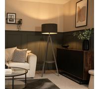 Valuelights Morrigan Grey Wood Shelf Tripod Floor Lamp With Boucle Shade
