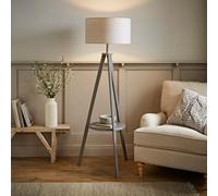ValueLights Morrigan Grey Wood Tripod Floor Lamp with Fabric Drum Lamp Shade ValueLights Grey