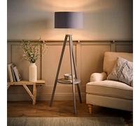Valuelights Morrigan Grey Wood Shelf Tripod Floor Lamp With Metallic Inner Shade And Bulb