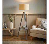 Morrigan Grey Wood Tripod Floor Lamp With Fabric Drum Lamp Shade ValueLights Natural One Size