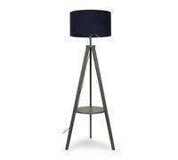 Valuelights Morrigan Grey Wood Shelf Tripod Floor Lamp With Navy Drum Shade And Bulb