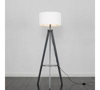Valuelights Morrigan Grey Wood Shelf Tripod Floor Lamp With White Drum Shade And Bulb
