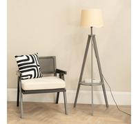 Valuelights Morrigan Grey Wood Shelf Tripod Floor Lamp With White Trim Scallop Shade And Bulb