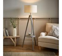 ValueLights | Grey Wood Tripod Floor Lamp with Storage Shelf and White Trim Drum Shade Living Room Lounge Light | Floor Lamps, Home Décor & Improvement Essential