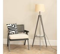 Morrigan Grey Wood Tripod Floor Lamp with Scallop White Trim Tapered Lamp Shade ValueLights Grey One Size