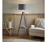 ValueLights Morrigan Grey Wood Tripod Floor Lamp with Chrome Shade & Bulb ValueLights Grey
