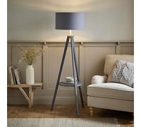 ValueLights Morrigan Grey Wood Tripod Floor Lamp with Chrome Shade & Bulb ValueLights Grey