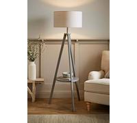 Morrigan Grey Wood Tripod Floor Lamp With Fabric Drum Lamp Shade ValueLights Grey One Size