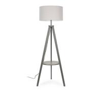 Morrigan Grey Wood Tripod Floor Lamp With Fabric Drum Lamp Shade ValueLights Grey One Size