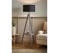 Morrigan Grey Wood Tripod Floor Lamp With Fabric Drum Lamp Shade ValueLights Black One Size