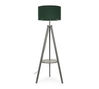 Morrigan Grey Wood Tripod Floor Lamp With Fabric Drum Lamp Shade ValueLights Dark Green One Size