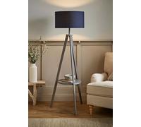 MiniSun | Modern Grey Wood Floor Lamp with Storage Shelf and Navy Blue Drum Shade | Floor Lamps & Torchieres, Home Décor & Improvement Essential
