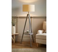 Morrigan Grey Wood Tripod Floor Lamp With Fabric Drum Lamp Shade ValueLights Natural One Size