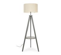 Morrigan Grey Wood Tripod Floor Lamp With Fabric Drum Lamp Shade ValueLights Natural One Size