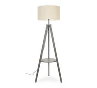 Morrigan Grey Wood Tripod Floor Lamp With Fabric Drum Lamp Shade ValueLights Natural One Size