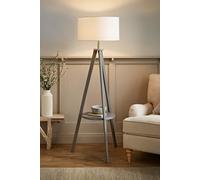 MiniSun Modern Grey Wood Tripod Design Floor Lamp with Storage Shelf & White Drum Shade