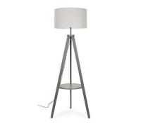 Morrigan Grey Wood Tripod Floor Lamp With Fabric Drum Lamp Shade ValueLights Grey One Size