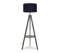 MiniSun | Modern Grey Wood Floor Lamp with Storage Shelf and Navy Blue Drum Shade | Floor Lamps & Torchieres, Home Décor & Improvement Essential | Includes 6W LED Bulb [3000K Warm White]