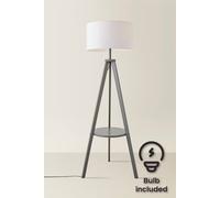 Valuelights Morrigan Grey Wood Shelf Tripod Floor Lamp With White Drum Shade And Bulb