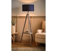 MiniSun | Modern Grey Wood Floor Lamp with Storage Shelf and Navy Blue Drum Shade | Floor Lamps & Torchieres, Home Décor & Improvement Essential | Includes 6W LED Bulb [3000K Warm White]