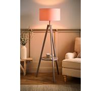 MiniSun | Modern Grey Wood Tripod Design Floor Lamp with Storage Shelf and Pink Drum Shade | Floor Lamps & Torchieres, Home Décor & Improvement Essential | Includes 6W LED E27 Light Bulb