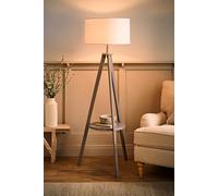 MiniSun | Modern Grey Wood Tripod Design Floor Lamp with Storage Shelf and White Drum Shade | Floor Lamps & Torchieres, Home Décor & Improvement Essential | Includes 6W LED E27 Light Bulb