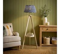 Valuelights Morrigan Ikat Pleated Shade Scallop Shelf Cream Tripod Floor Lamp