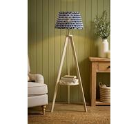 Valuelights Morrigan Ikat Pleated Shade Scallop Shelf Cream Tripod Floor Lamp