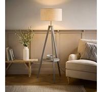 Valuelights Morrigan Linen Fabric Drum Lamp Shade Grey Wood Tripod Floor Lamp