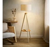 Valuelights Morrigan Linen Fabric Drum Shade Cream Tripod Floor Lamp