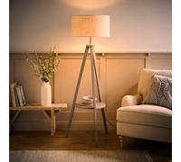 Valuelights Morrigan Linen Fabric Shade Grey Wood Tripod Floor Lamp And Bulb