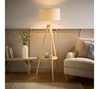 Valuelights Morrigan Linen Fabric Shade Light Wood Tripod Floor Lamp