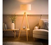 Valuelights Morrigan Linen Fabric Shade Light Wood Tripod Floor Lamp And Bulb