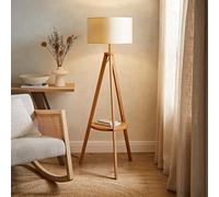 ValueLights Morrigan Mid Wood Shelf Floor Lamp With Natural Drum Shade