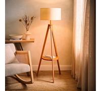 ValueLights Morrigan Rich Wood Tripod Floor Lamp with Drum Lamp Shade & Bulb in Natural ValueLights Natural