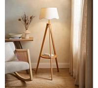 ValueLights Morrigan Rich Wood Tripod Floor Lamp with Scalloped Lamp Shade in Natural ValueLights Natural